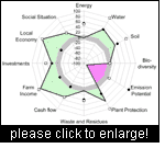 Sustainability polygon for a farm in North East China with 35 cows on 1.4 hectares. Sustainability level on a scale from - 100 (= poorest) to +100 (= best).