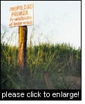 No admittance to a large-scale landed property of a sugar cane company in Santa Cruz, Bolivia. (Photo: Assistance project for landless farm workers, Swiss Labour Assistance (SLA), Simon Stckli)