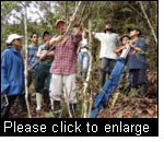 Community participating in the measurement of carbon pools in the existing agroforestry system.